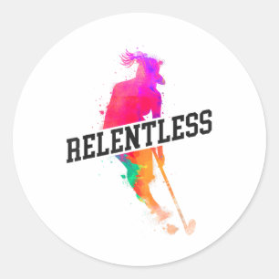 Field Hockey Watercolor Relentless _2 Classic Round Sticker