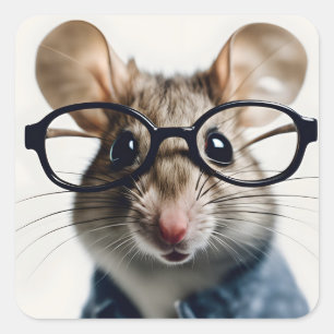 Field mouse Wearing Glasses Square Sticker