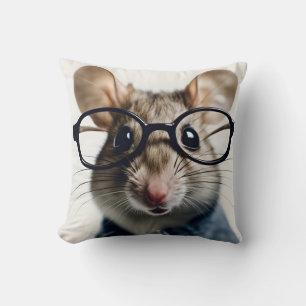 Field mouse Wearing Glasses Throw Pillow