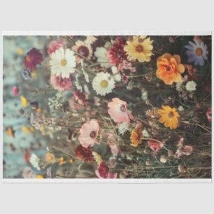Field of beautiful flowers with daisies decoupage tissue paper