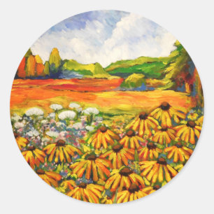 Field of Black Eyed Susan Classic Round Sticker