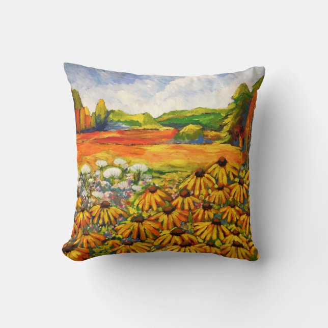 Field of Black Eyed Susan Throw Pillow (Front)