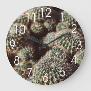Field of Cacti, Warm Red Botanical Photograph Large Clock