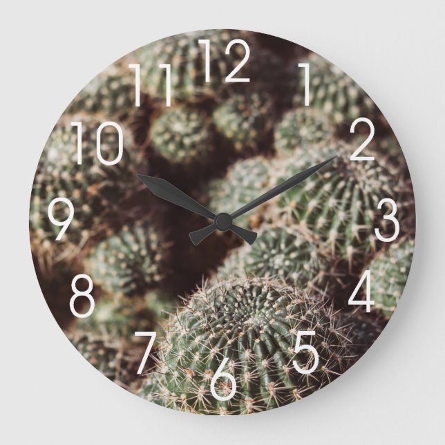 Field of Cacti, Warm Red Botanical Photograph Large Clock (Front)