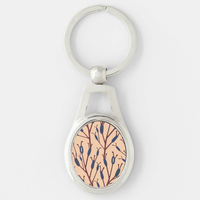 Field of Cat Tails against a Peach Background Keychain (Front)