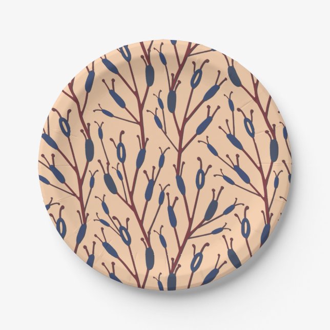 Field of Cat Tails against a Peach Background Paper Plate (Front)