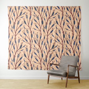 Field of Cat Tails against a Peach Background Tapestry