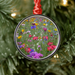 Field of Colourful Flowers Metal Ornament