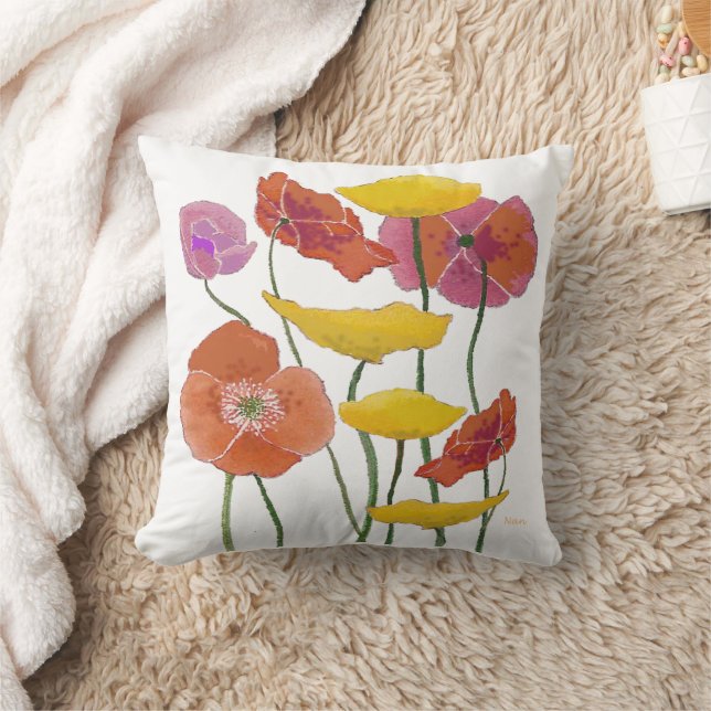 Field of colourful Poppies in all their splendour  Throw Pillow (Blanket)
