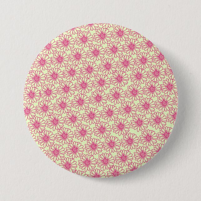 Field of Daisies Button, Pink Flowers 3 Inch Round Button (Front)