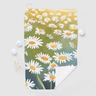 Field of Daisies   Flower Meadow Floral Painting  Golf Towel