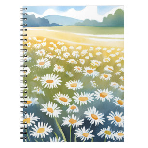 Field of Daisies   Flower Meadow Floral Painting  Notebook