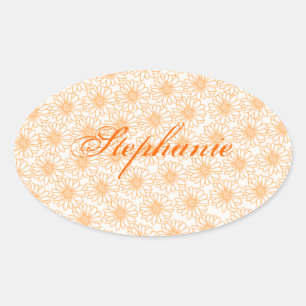 Field of Daisies Oval Stickers, Orange Flowers Sticker