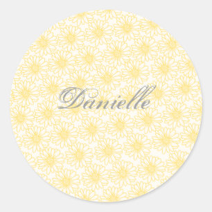 Field of Daisies Round Stickers, Yellow Flowers Classic Round Sticker