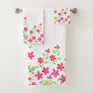 Field of Deep pink Watercolor Blossoms  Bath Towel Set