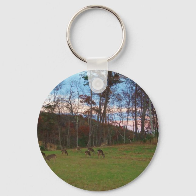 Field of Deer & a Pink SunSet Keychain (Front)