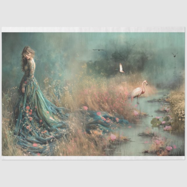 Field of Dreams Lake Landscape Portrait & Flamingo Tissue Paper (Front)
