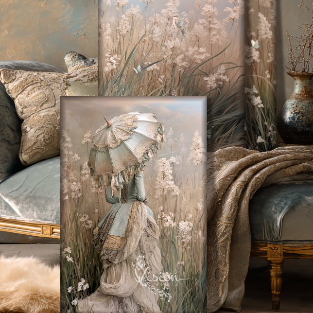 Field of Dreams Triptych Heavyweight Decoupage Wrapping Paper Sheet (Field of Dreams Triptych, Heavyweight Decoupage, Craft Paper, Beige Mint Sage Light Dusty Blue.)