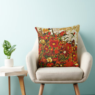 Field of Flowers - Egon Schiele art, Throw Pillow