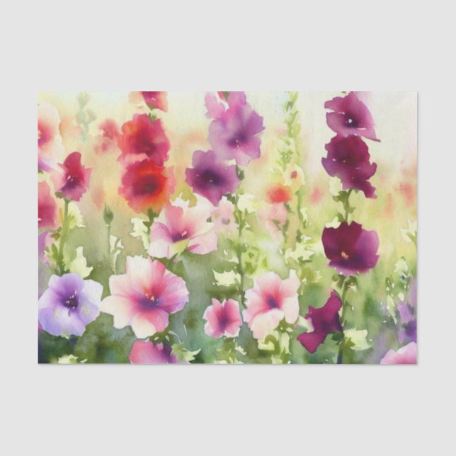 Field of Flowers-Hollyhock (A) Watercolor  Tissue Paper (Front)
