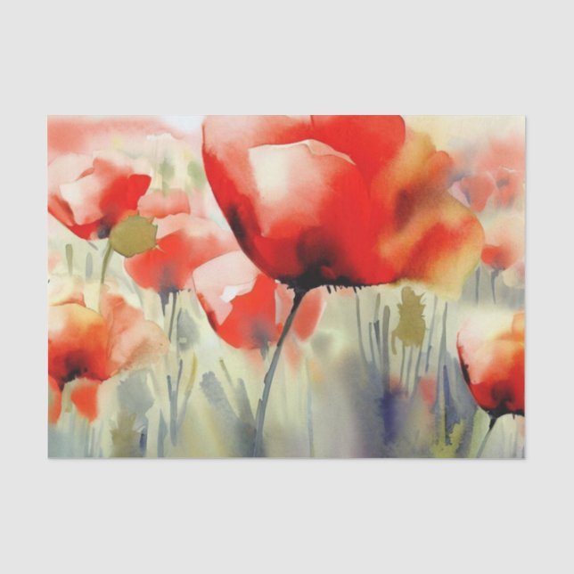 Field of Flowers-Poppy (A) Watercolor  Tissue Paper (Front)