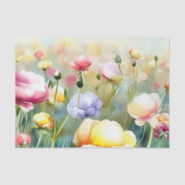 Field of Flowers-Ranunculus (B) Watercolor  Tissue Paper (Front)