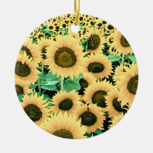 Field of Golden Yellow Sunflowers  Ceramic Ornament