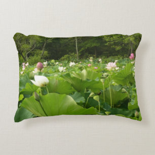 Field of Lotus Flowers Summer Garden Decorative Pillow