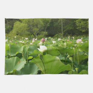 Field of Lotus Flowers Summer Garden Kitchen Towel