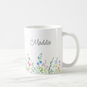 Field of Mixed Watercolor Wildflowers   Coffee Mug