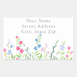 Field of Mixed Watercolor Wildflowers Labels