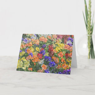 Field of multicolored pansies editable note card