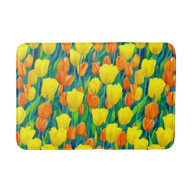 Field of Orange and Yellow Tulips Bath Mat (Front)