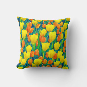 Field of Orange and Yellow Tulips Throw Pillow