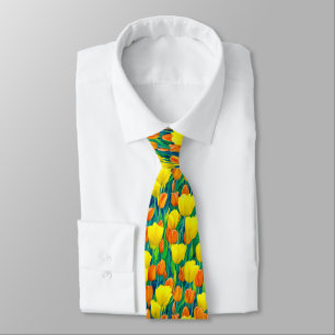 Field of Orange and Yellow Tulips Tie