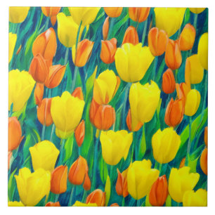 Field of Orange and Yellow Tulips Tile