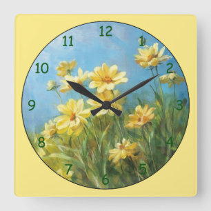 Field of Pastel Yellow Daisies Square Wall Clock