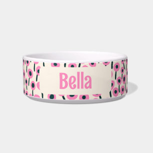 Field of Pink Flowers with Name - Ceramic Pet Bowl