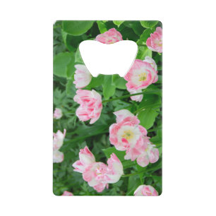 Field of pink tulips credit card bottle opener