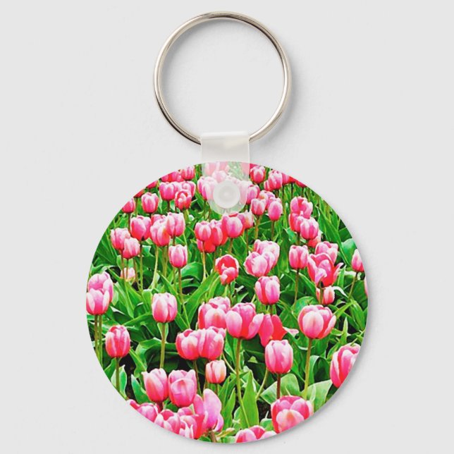 Field of Pink Tulips Keychain (Front)