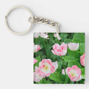 Field of pink tulips keychain