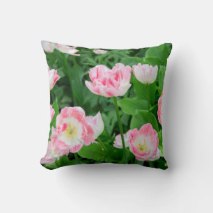 Field of pink tulips throw pillow