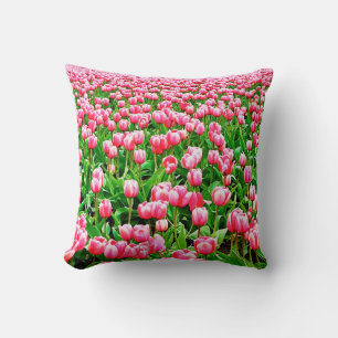 Field of Pink Tulips Throw Pillow