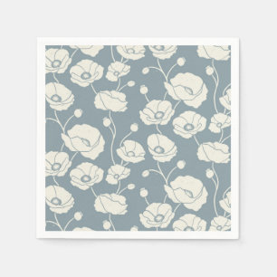 Field of Poppies cream on blue Napkin
