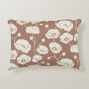Field of Poppies cream on brown Accent Pillow