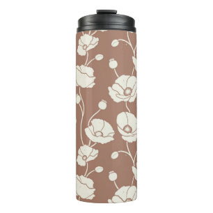 Field of Poppies cream on brown Thermal Tumbler