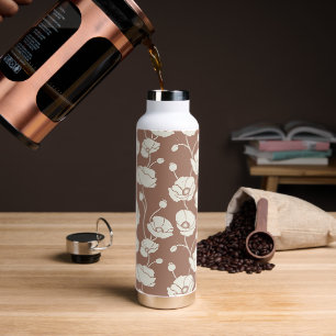 Field of Poppies cream on brown Water Bottle