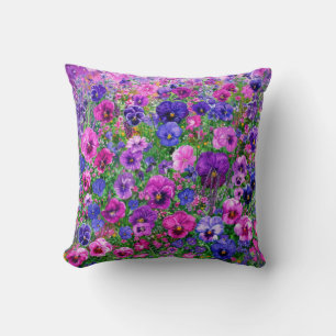 Field of Purple Pansies Throw Pillow