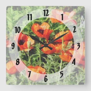 Field of Red Poppies Square Wall Clock
