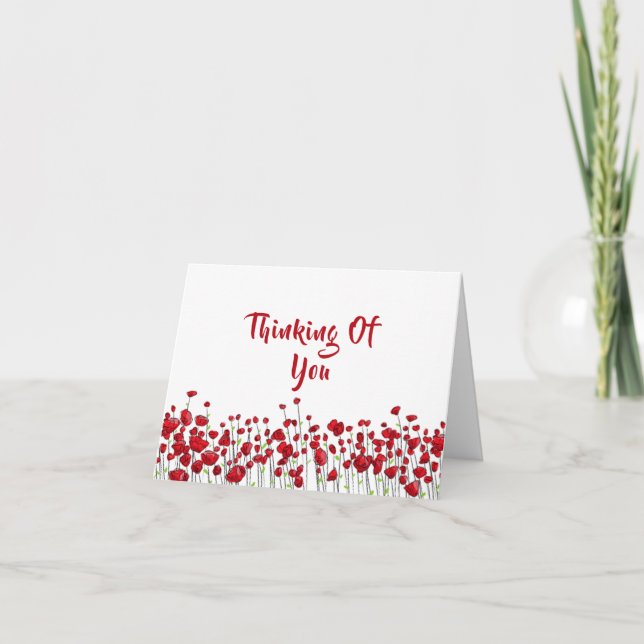 Field Of Red Poppies "Thinking Of You" Card (Front)